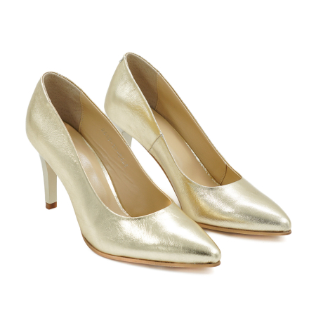 Pantofi dama din piele naturala aurie, cu varf ascutit stiletto si toc mediu subtire de 8 cm 0445-26 [2]