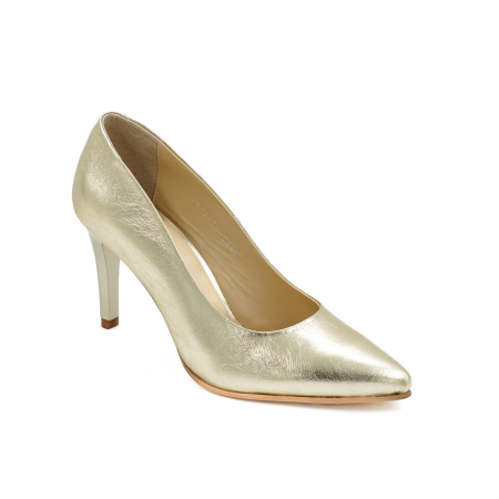 Pantofi dama din piele naturala aurie, cu varf ascutit stiletto si toc mediu subtire de 8 cm 0445-26 [1]