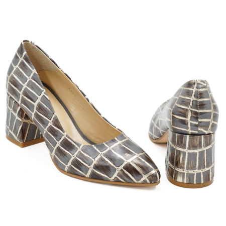 Pantofi dama din piele naturala cu imprimeu croco, cu varf ascutit stiletto si toc mic gros imbracat de 6 cm 6057-10-26 [4]