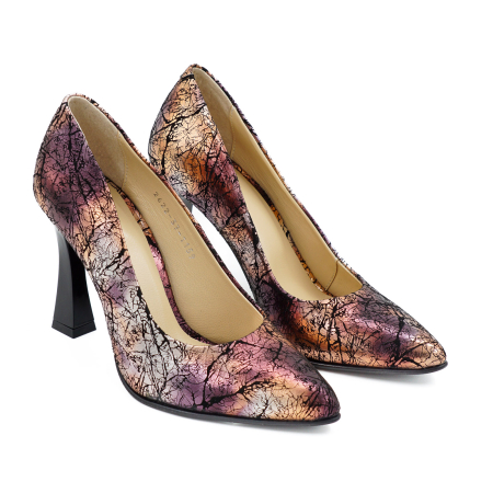Pantofi dama din piele naturala cu imprimeu sidefat, cu varf ascutit stiletto si toc inalt subtire 9 cm 1159-2-26 [2]