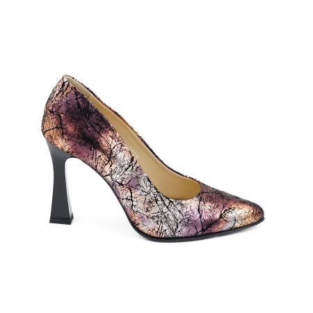 Pantofi elegant & office dama - Pantofi dama din piele naturala cu imprimeu sidefat, cu varf ascutit stiletto si toc inalt subtire 9 cm 1159-2-26