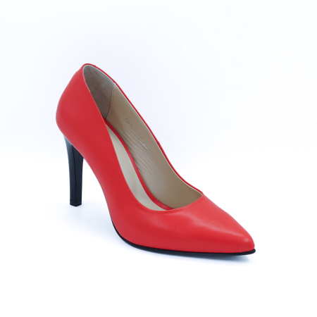 Pantofi dama din piele naturala rosie cu varf ascutit stiletto si toc inalt subtire de 9 cm 9557-10-26 [1]
