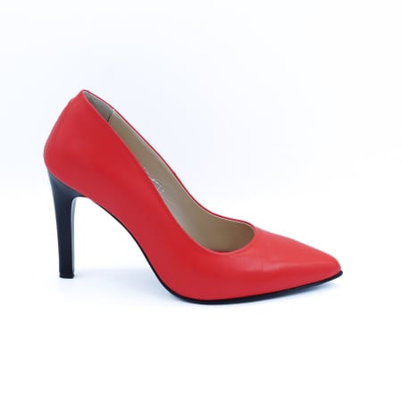 Dama - Pantofi dama din piele naturala rosie cu varf ascutit stiletto si toc inalt subtire de 9 cm 9557-10-26