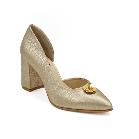 Pantofi dama din piele naturala auriu inchis cu varf ascutit stiletto si toc mediu gros imbracat 8 cm 53426-1-26 [2]