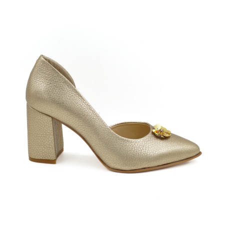 Pantofi dama din piele naturala auriu inchis cu varf ascutit stiletto si toc mediu gros imbracat 8 cm 53426-1-26 [1]