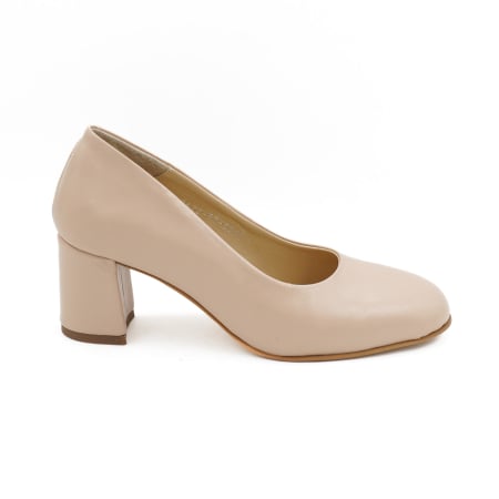 Pantofi elegant & office dama - Pantofi dama din piele naturala nude roze, cu varf rotund si toc mic gros imbracat de 6 cm 6065-5-26