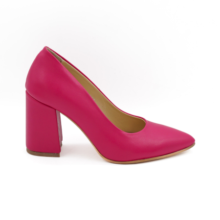 Pantofi dama - Pantofi dama din piele naturala fucsia, cu varf ascutit stiletto si toc mediu gros imbracat de 8 cm 8057-14-26