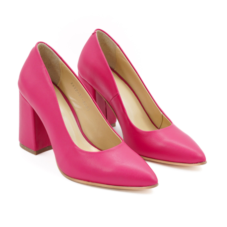 Pantofi dama din piele naturala fucsia, cu varf ascutit stiletto si toc mediu gros imbracat de 8 cm 8057-14-26 [2]