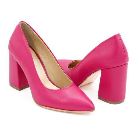 Pantofi dama din piele naturala fucsia, cu varf ascutit stiletto si toc mediu gros imbracat de 8 cm 8057-14-26 [3]