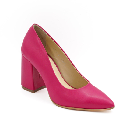 Pantofi dama din piele naturala fucsia, cu varf ascutit stiletto si toc mediu gros imbracat de 8 cm 8057-14-26 [1]