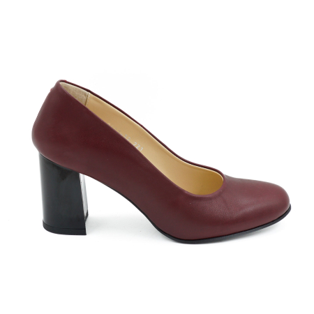 Pantofi dama - Pantofi dama din piele naturala maro inchis, cu varf rotund si toc mediu gros de 7 cm 0221-1-26