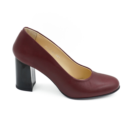 Pantofi dama din piele naturala maro inchis, cu varf rotund si toc mediu gros de 7 cm 0221-1-26 [5]