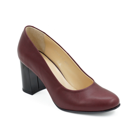 Pantofi dama din piele naturala maro inchis, cu varf rotund si toc mediu gros de 7 cm 0221-1-26 [1]