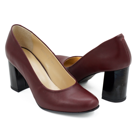 Pantofi dama din piele naturala maro inchis, cu varf rotund si toc mediu gros de 7 cm 0221-1-26 [3]