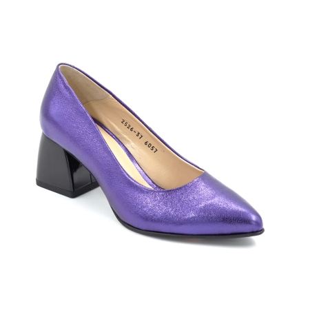 Pantofi dama din piele naturala mov metalizat cu varf ascutit stiletto si toc mic gros de 6 cm 6057-12-25 [1]