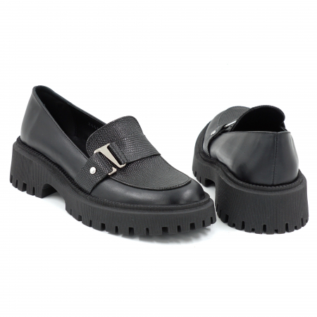 Pantofi dama casual loafers din piele naturala neagra cu varf rotund si talpa de 4 cm 52225-25 [4]