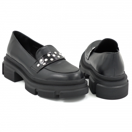 Pantofi dama casual loafers din piele naturala neagra cu varf rotund si talpa de 4 cm 53125-25 [4]