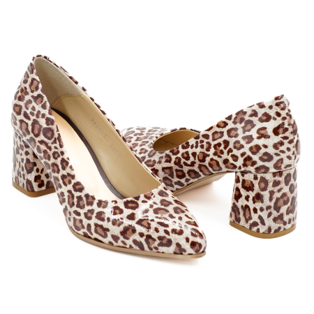 Pantofi dama din piele naturala lacuita cu imprimeu leopard, cu varf ascutit stiletto si toc mic gros imbracat de 6 cm 6057-8-26 [3]