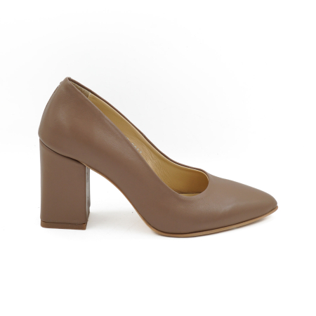 Pantofi dama - Pantofi dama din piele naturala maro inchis, cu varf ascutit stiletto si toc mediu gros imbracat de 8 cm 8057-13-26