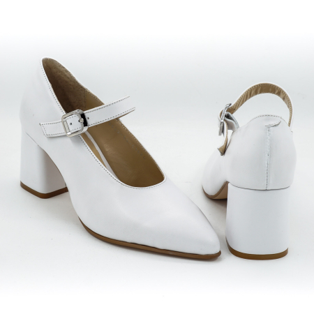 Pantofi dama din piele naturala alba, cu varf ascutit stiletto si toc mic gros imbracat de 6 cm 51626-26 [4]