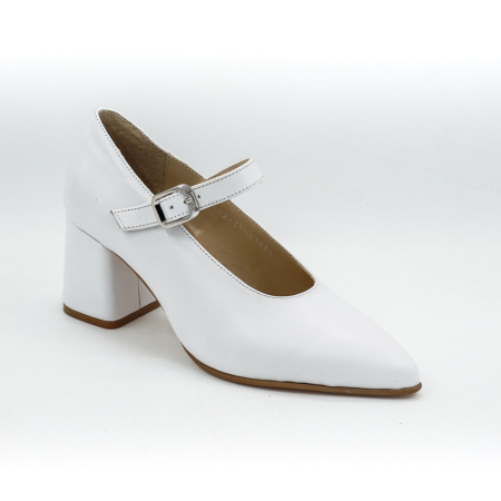 Pantofi dama din piele naturala alba, cu varf ascutit stiletto si toc mic gros imbracat de 6 cm 51626-26 [1]