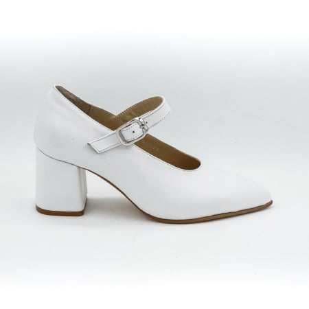 Pantofi dama - Pantofi dama din piele naturala alba, cu varf ascutit stiletto si toc mic gros imbracat de 6 cm 51626-26