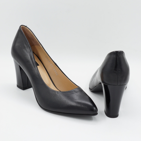 Pantofi dama din piele naturala neagra, cu varf ascutit stiletto si toc mediu gros de 7 cm 0332-26 [4]