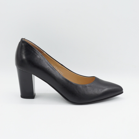Pantofi dama din piele naturala neagra, cu varf ascutit stiletto si toc mediu gros de 7 cm 0332-26 [0]