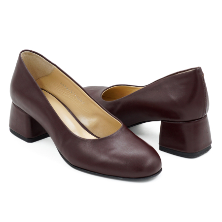 Pantofi dama din piele naturala maro inchis, cu varf rotund si  toc mic gros imbracat de 4 cm  4065-26 [3]