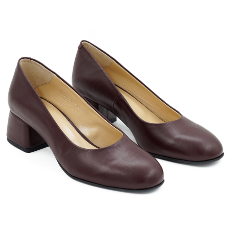 Pantofi dama din piele naturala maro inchis, cu varf rotund si  toc mic gros imbracat de 4 cm  4065-26 [2]