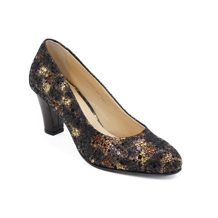 Pantofi dama din piele naturala neagra cu imprimeu, cu varf rotund si toc mic gros 6 cm 6052-1-26 [1]