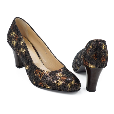 Pantofi dama din piele naturala neagra cu imprimeu, cu varf rotund si toc mic gros 6 cm 6052-1-26 [4]