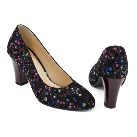 Pantofi dama din piele naturala neagra cu imprimeu, cu varf rotund si toc mic gros 6 cm 6052-26 [4]