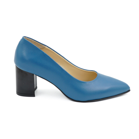 Lichidare stocuri - Pantofi dama din piele naturala albastra, cu varf ascutit stiletto si toc mic gros de 6 cm 6057-13-26