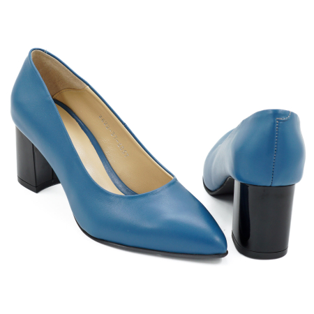 Pantofi dama din piele naturala albastra, cu varf ascutit stiletto si toc mic gros de 6 cm 6057-13-26 [4]