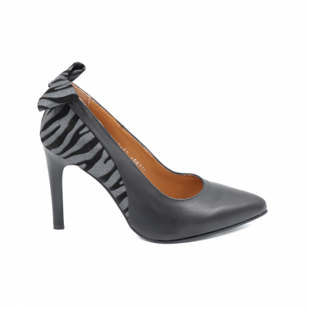 Pantofi dama din piele naturala neagra si cu imprimeu zebra negru cu argintiu cu varf ascutit stiletto si toc inalt subtire de 9 cm 58718-25 [3]