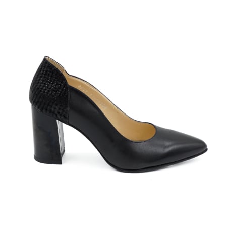 Pantofi elegant & office dama - Pantofi dama din piele naturala neagra, cu varf ascutit stiletto si toc mediu gros de 8 cm 59320-26