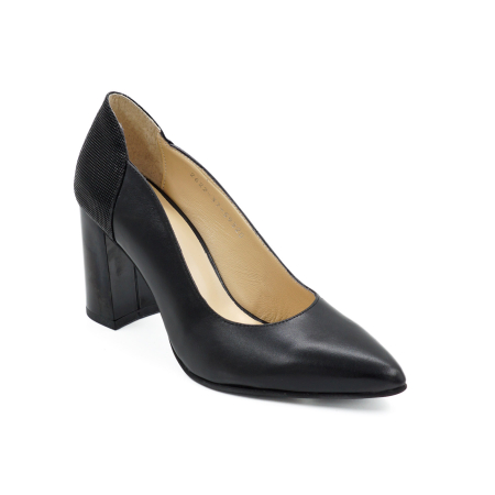 Pantofi dama din piele naturala neagra, cu varf ascutit stiletto si toc mediu gros de 8 cm 59320-26 [1]