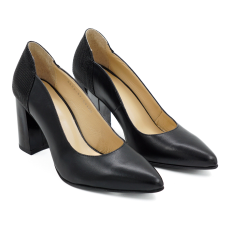 Pantofi dama din piele naturala neagra, cu varf ascutit stiletto si toc mediu gros de 8 cm 59320-26 [2]