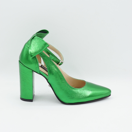 Pantofi dama - Pantofi dama din piele naturala verde deschis metalizat, cu varf ascutit si toc inalt gros imbracat 9 cm 50719-1-26