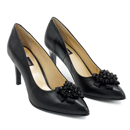 Pantofi dama din piele naturala neagra, cu varf ascutit stileto si toc mediu subtire 8 cm 53523-1-26 [2]