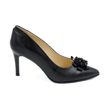 Pantofi dama - Pantofi dama din piele naturala neagra, cu varf ascutit stileto si toc mediu subtire 8 cm 53523-1-26