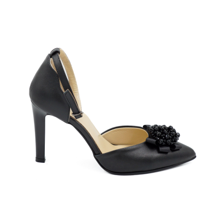Sandale elegant & office dama - Sandale dama din piele naturala neagra, cu varf ascutit stileto si toc inalt subtire 9 cm 3026-26