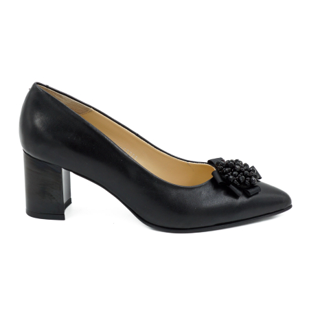 Pantofi dama din piele naturala neagra cu varf ascutit stiletto si toc mic gros 6 cm 53523-26 [3]