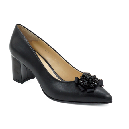 Pantofi dama din piele naturala neagra cu varf ascutit stiletto si toc mic gros 6 cm 53523-26 [4]