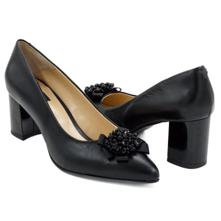 Dama - Pantofi dama din piele naturala neagra cu varf ascutit stiletto si toc mic gros 6 cm 53523-26