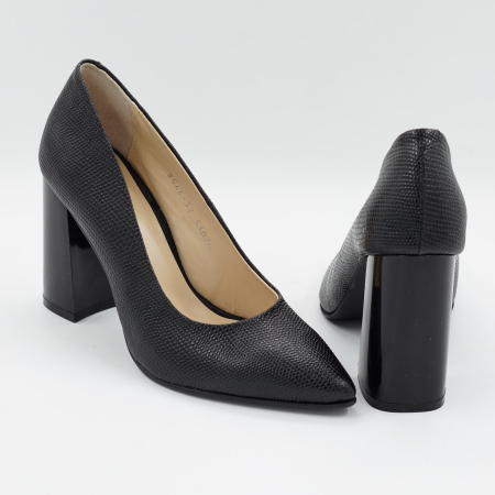 Pantofi dama din piele naturala neagra, cu varf ascutit stiletto si toc inalt gros de 9 cm 9557-20-26 [4]