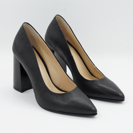 Pantofi dama din piele naturala neagra, cu varf ascutit stiletto si toc inalt gros de 9 cm 9557-20-26 [2]