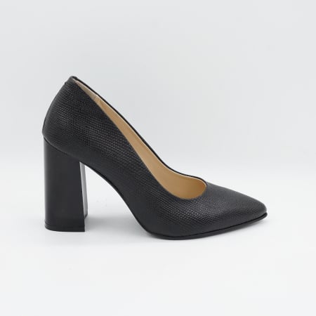 Dama - Pantofi dama din piele naturala neagra, cu varf ascutit stiletto si toc inalt gros de 9 cm 9557-20-26