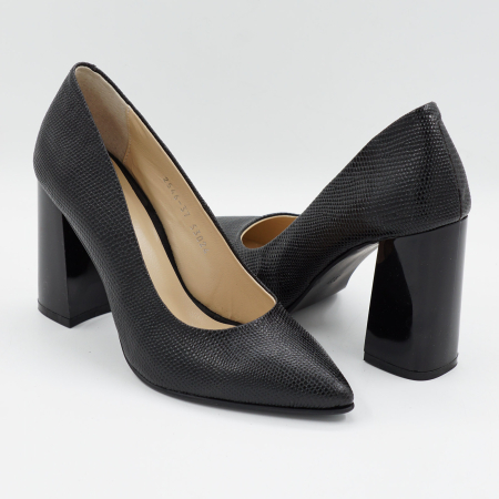 Pantofi dama din piele naturala neagra, cu varf ascutit stiletto si toc inalt gros de 9 cm 9557-20-26 [3]